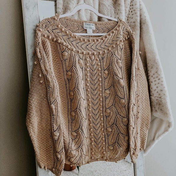 Vintage Sweaters - VINTAGE•100% silk hand knit textured tan sweater 6